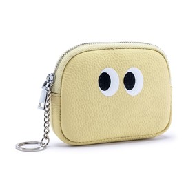 Yocipa Coin Purse Genuine Leather Mini Coin Case with Key Chain Women Small Purse Cute Accessory Storage Cute Eyeball Design Key Case, yellow