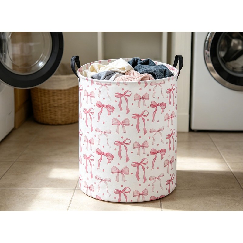 Pink Laundry Basket Bow Hamper for Nursery Hamper Cute Storage