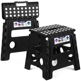 Delxo Folding Step Stool 13 Inch 2 Pack, Black Non-Slip Foldable Stools for Kids & Adults Up to 300 LBS, Step Stool with Handle, Lightweight for Kitchen/Bathroom/Bedroom/Garden