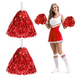 CAINCAY Cheerleader Pompoms, Pack of 2 Metal Foil Cheerleading Pompoms, Cheerleader Pompoms with Handles, Cheer Poms for Ball Games, Dances, Carnival Parties