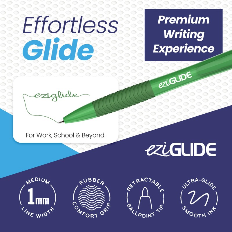 Eziglide Black Retractable Gel Pens, Pack of 5 Pens Black