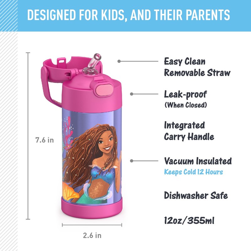THERMOS FUNTAINER - Botella de pajita para niños, de acero