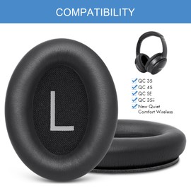 Earpads Cushions for Bose Headphones, Replacement Ear Pads for Bose QuietComfort 45/QuietComfort SE/New Quiet Comfort Wireless Over-Ear Headphones-Softer Leather, Luxury Memory Foam (Black)