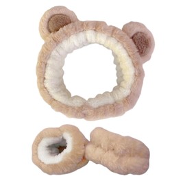 Set de Diadema y Pulseras para Baño de Oso, 1 Diadema Suave + 2 Bandas para Muñeca, Accesorios de Skin Care y Maquillaje, Perfectos para Lavarse la Cara y Mantener el Cabello Seco (banda oso, 3pzs)