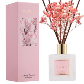COCORRÍNA Reed Diffuser - Cherry Blossom 6.7 Fl.oz Reed Diffuser Set with Sticks & Preserved Baby's Breath, Reed Diffuser for Home Bathroom Shelf Decor