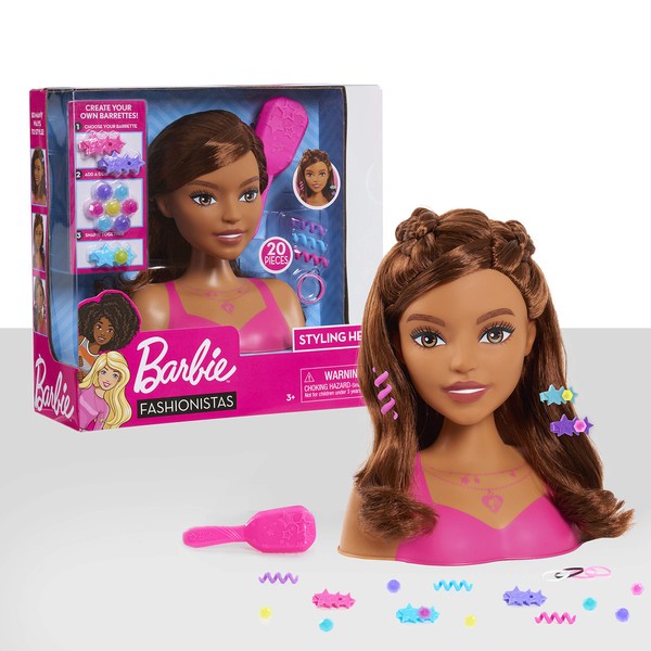 Barbie Fashionistas 8-Inch Styling Head, Brown Hair, 20-Pieces