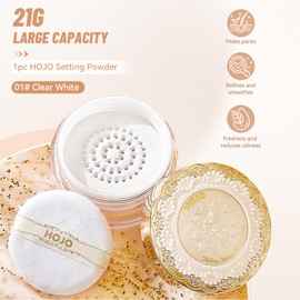 YiGuMy Mineral Loose Setting Powder, 21g, Translucent Face Makeup for Oily Skin, Lightweight Natural Glow, Skincare with Flower Seed Oil, Matte Finish (01 ClearWhite, HOJO)