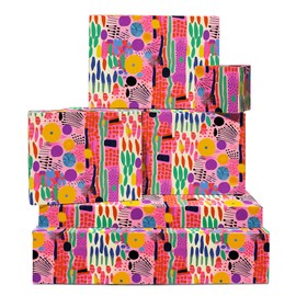 Pink Wrapping Paper - 6 Sheets Birthday Wrapping Paper with Tags - Abstract Colourful Pattern - For Women, Girls - With Stickers - Recyclable - From Central 23