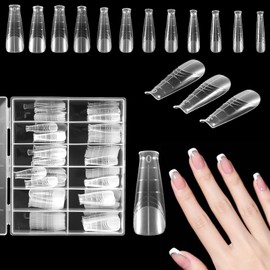 Bewudy Pack of 120 Dual Shape Nails, 12 Size Nail Extensions Acrylic Gel Tips Extension Nail Gel Shapes Nail Shape Set for Professional Nail Designers Nail Art Beginners (Style 1)