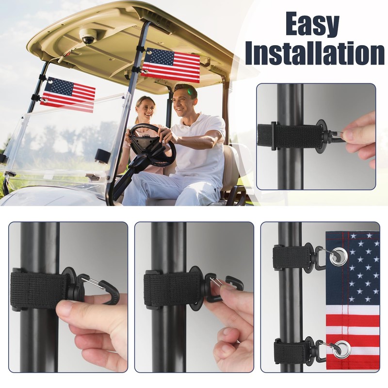 TRINKA 2 Pack Golf Cart American Flag with Elastic Straps,