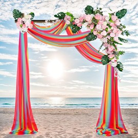 DUOBAO Rainbow Chiffon Wedding Arch Decor Kit - 2 Panels 29" x18Ft Sheer Draping Fabric, Lightweight Bridal Ceremony Backdrop, Reception Party Arches, Ready-to-Use Decoration