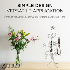 Tripar Decorative Tree Ornament & Jewelry Display, Silver Finish (22-Inch Height) - Decorative Metal Wire Stand - 3 Tiers of Branches, Perfect for Wrought Iron Trees - Perfect Holiday Gift