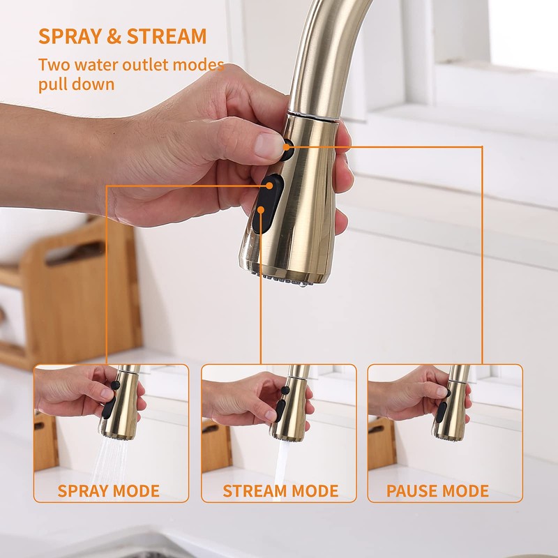 Gold Touchless Kitchen Faucet with Motion Sensor, Pull Down Sprayer