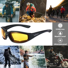 Day and Night Driving Motorcycle Riding Glasses Foam Padded Eyeglass Motocross Goggles UV Protection Windproof Dustproof Motorcycle Sunglasses Eyewear for Outdoor Activities Sports(Yellow Lens)