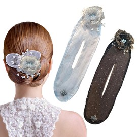 Bun Maker, 2024 New Bun Aid, Hand Embroidered Flowers Hair Bun Maker, Deft Hair Bun Roller, Lazy Hair Bun Maker, Sluggish Curly Hair, Suitable for Women and Girls (Grey, Black)