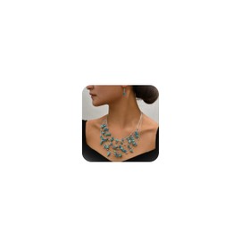 Crystal Layered Statement Necklace for Women Multilayer Beaded Choker Necklace and Earring Set Fashion Prom Jewelry Set(Blue)