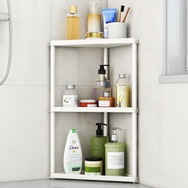 Bethom Standing Corner Shower Caddy, 3-Tier Shower Organizer Stand, Metal Corner Shower Shelf for Inside Shower, Bathroom, Bathtub, White