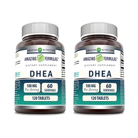 Amazing Formulas DHEA Supplement | 100 Mg | 120 Tablets | Non-GMO | Gluten Free | Made in USA (Pack of 2)