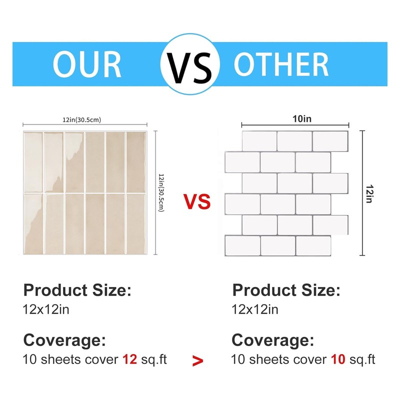AdoDecor Peel and Stick Tile，New Upgrade Thicker Design Self Adhesive