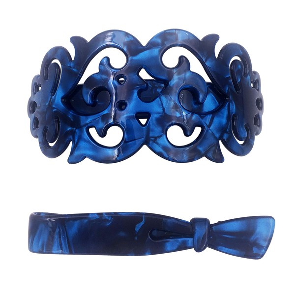 Strong Large Barrette Hair Clip Grip Set For Thick Hair Blue Marble Pattern For Women Ladies