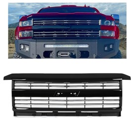 Grille Compatible with 2015-2019 Chevrolet Chevy Silverado 2500 HD 3500 HD Front Bumper Upper Hood Grill Replacement for GM1200839 23335302 Plastic Black Painted