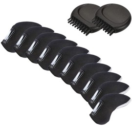 HODAKy Golf Club Iron Head Cover with Window - Set of 10 Black with 2 Golf Club Brushes