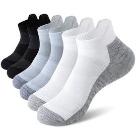 6 Pairs Athletic Socks, Ankle Socks with Arch Support, Thickened Cushioning Terry for Running(Mixed colors,L)