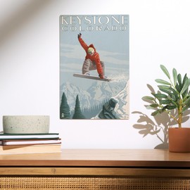 Lantern Press 10x15 Inch Wood Sign, Ready to Hang Wall Decor, Keystone, Colorado, Snowboarder Jumping