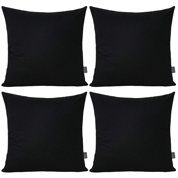 4-Pack 100% Cotton Comfortable Solid Decorative Throw Pillow Case Square Cushion Cover Pillowcase (Cover Only,No Insert)(18x18 inch/ 45x45cm,Black)