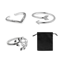 MAXQUU 3 Pieces Rings with 1 Piece Black Storage Bag, Adjustable Open Rings, Fashion Rings, Finger Metal Jewelry, Vintage Rings, Knuckle Rings, Women's Jewelry