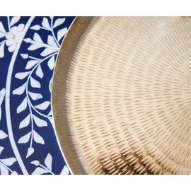 Luene Hammered Brass Circular Tray with Raised Edge – Gold Color Large Round Festive Holiday Serving Dish Platter for Kitchen - Decorative Tray for Home Decor - Vintage Style Boho Decor - 15 in