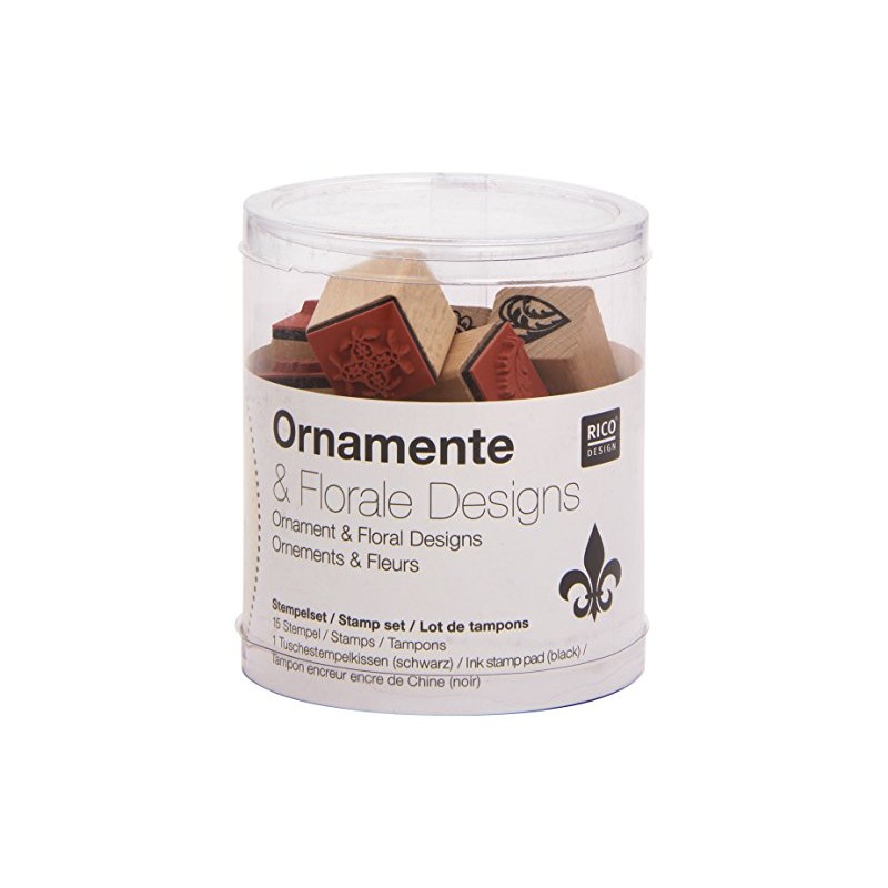 Rico Design Holzstempel-Set Ornamente & Blumen Natur