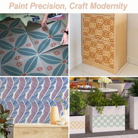 Wall Stencils for Painting Large Pattern, 4PCS 12 Inch Reusable Stencils for Crafts, Exquisite Geometric Designs for Wall Furniture Home Decor, DIY Art Projects