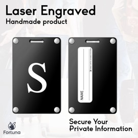 Premium 3-Layer Aluminum Luggage Tags by Fortuna - Easy to Claim, Laser-Engraved, Plastic-Free, and Eco-Friendly Luggage Tag Holders, 2-Pack, Black (S)