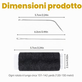 Set di aghi e filo per cucire parrucche e capelli, kit professionale per extension, filo nero, beige e marrone con 8 aghi