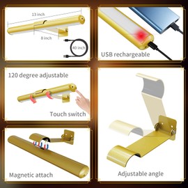 Swatia Wireless Picture Light, Rechargeable Battery Painting Light for Displaying Artwork, Display Light 300 Lumens, Adjustable Brightness LED Light Art Metal Dartboard (2 Pack Gold)