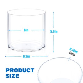 Flower Clear Vase Centerpiece for Home, Wedding Party, Plastic Clear Cylinder Wide Vase for Flowers, Decorative Wide Mouth Vase for Decor, Centerpieces, Large Clear Container 6” Tall, 6" Opening Round