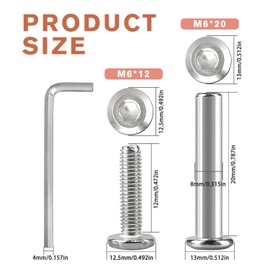 12 Sets M6 x 20 Hex Socket Cap Bolt with Allen Wrench, 304 Stainless Steel Cupboard Joining Bolts, Furniture Pair-Locking Connection Screws Bolts Nuts for Wardrobe Chair Table Cabinets