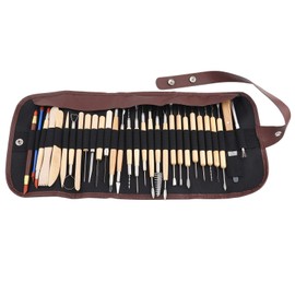 30 Pcs Clay Sculpting Wax Carving Pottery Tool Set Sculpting Tools with Carrying Rolling Cloth Bag Wooden Handle and Metal Embossing Pattern Clay Doll Sculpting Modeling Smoothing