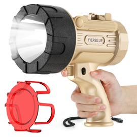 YIERBLUE Rechargeable Spotlight 1000,000 Lumen LED, IP67 Waterproof Handheld Flashlight, 3 Adaptable Settings Spot Light with Red Filter