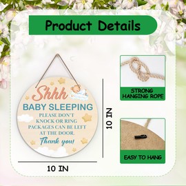 Baby Sleeping Sign for Front Door, Do Not Knock or Ring Doorbell Door Decorations, Wooden Hanging Sign for Farmhouse Porch Nursery, No Soliciting Door Hanger for Outdoor, Kids Room Wall Decor -41