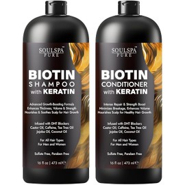 Juego de champú y acondicionador de biotina con queratina – Fórmula avanzada sin sulfatos anti-adelgazamiento para el crecimiento del cabello, combinación de champú y acondicionador de reparación