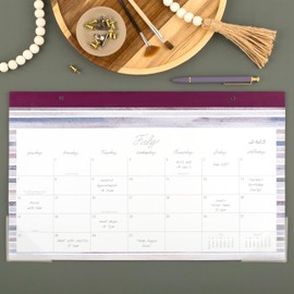 Cambridge Desk Calendar 2025-2026 Academic, Leah Bisch, Monthly Desk Pad, 17-3/4" x 11", Compact, Stripe (LB39-705A)