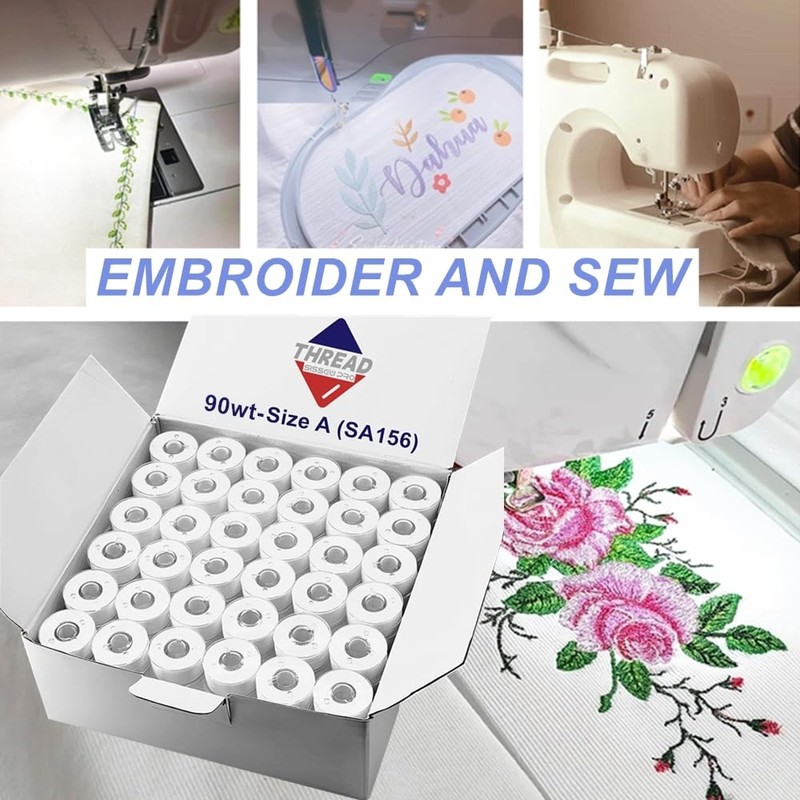 Sissewpro 144pcs White 60S/2 Prewound Bobbin Thread, Class 15 Size