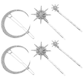 Healeved 6PCS Star Hair Clips Alloy Star Barrettes Geometric Hairpins Star Moon Hair Accessories Bride Hair Barrettes Wedding Headpiece Rhinestone Hair Clips for Women Girls