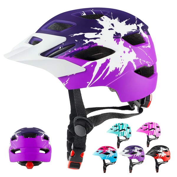 RaMokey Kids Helmet, Kids Bike Helmet for Boys Girls Age 3-15, Light Weight Cycling Helmet Mountain Bicycle Helmet with Taillight Adjustable Dial Removable Visor(48-56CM)