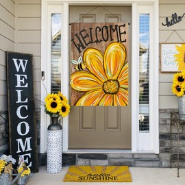 ARGOOFG Summer Floral House Flag 28x40 Inch Double Sided Outside Welcome Bee Sunflower Outdoor Seasonal Garden Yard Porch Decorations 3-28