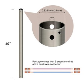FXZZ 40" matte black ceiling fan downrod,Including 5 extension wires and 4 wiring clips