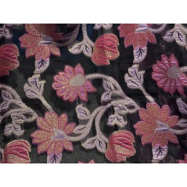 wowfabric4less123 PINk PURPLE GOLD BLACK Metallic Brocade ORGANZA Fabric 58” Width 1 Yard