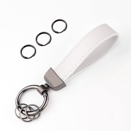 Turcee Leather Car Keychain,Creative Personality Leather Car Key Fob,Car Accessories Universal Key Fob Keychain for Men and Women (White)